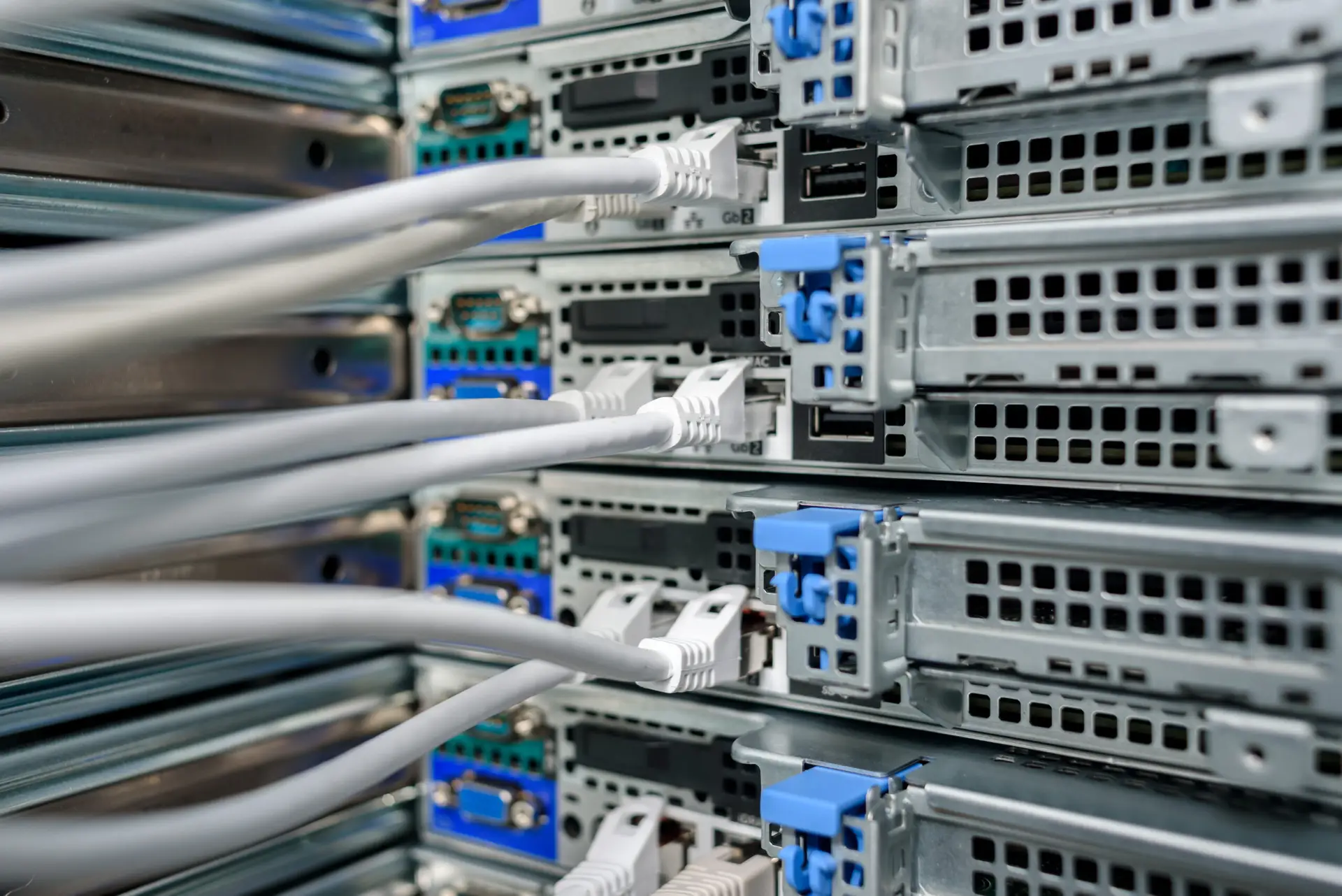 Network switches and patch cables in a data centre rack